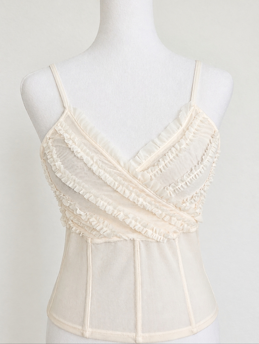Pilcro Seamed Ruffle Tank Top – Cream Mesh Corset Camisole Romantic Boho M NWT - Picture 3 of 7